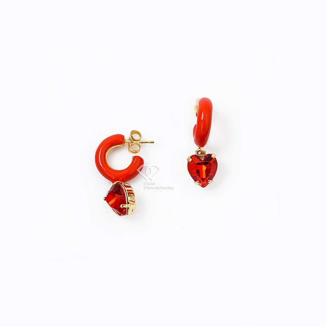 Серьги колечки  сердца